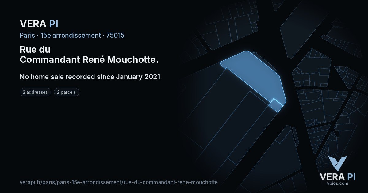 Rue du Commandant René Mouchotte, 15e arrondissement at night – every parcel coloured by the prices around it, the street's own parcels lit