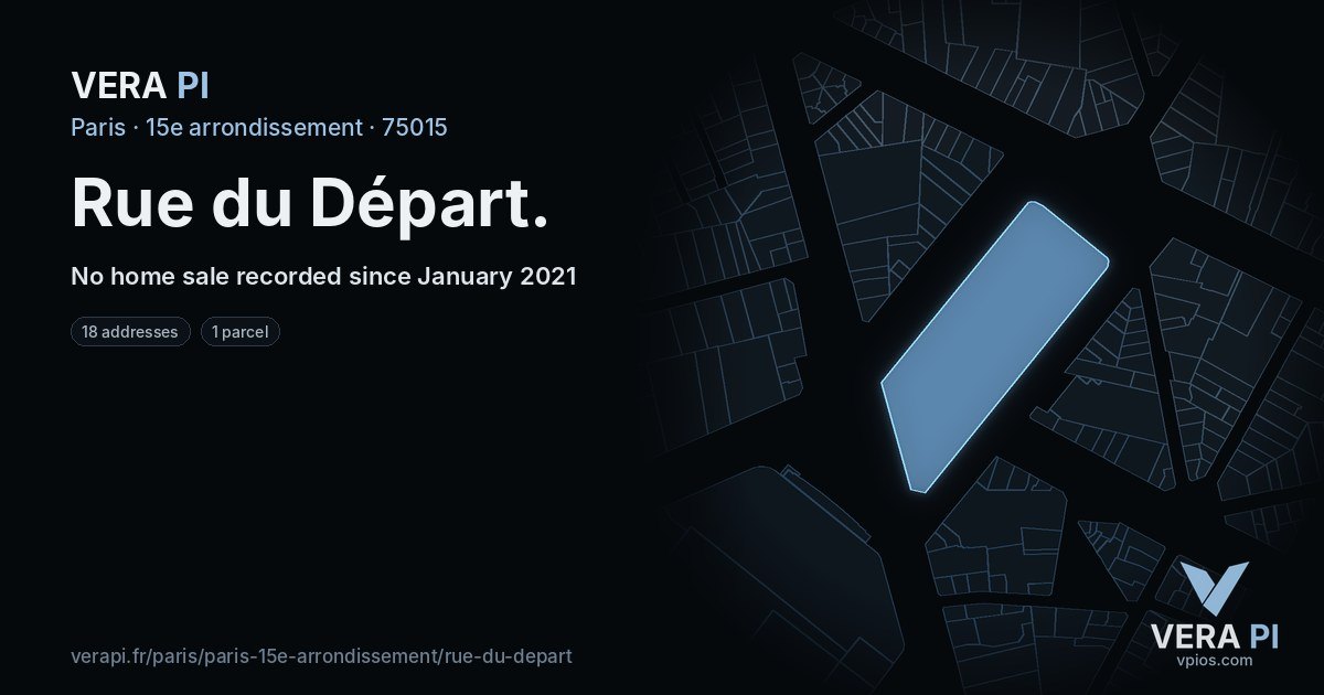 Rue du Départ, 15e arrondissement at night – every parcel coloured by the prices around it, the street's own parcels lit