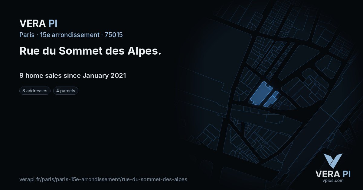 Rue du Sommet des Alpes, 15e arrondissement at night – every parcel coloured by the prices around it, the street's own parcels lit