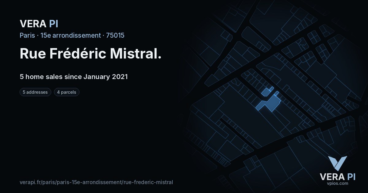 Rue Frédéric Mistral, 15e arrondissement at night – every parcel coloured by the prices around it, the street's own parcels lit