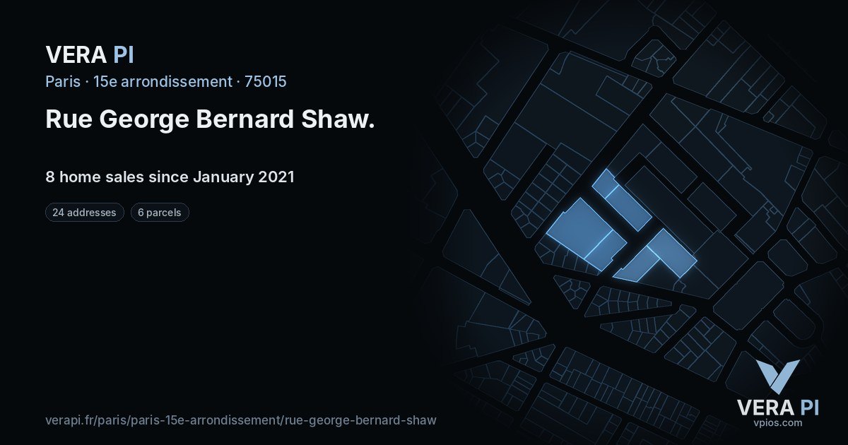 Rue George Bernard Shaw, 15e arrondissement at night – every parcel coloured by the prices around it, the street's own parcels lit