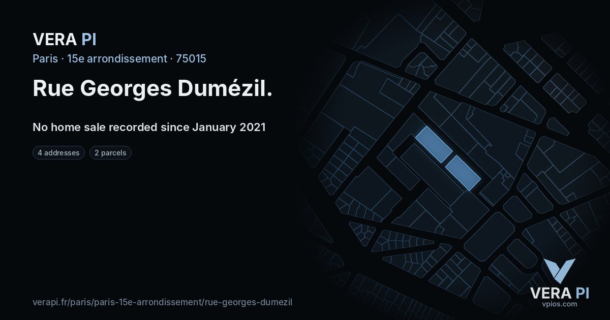 Rue Georges Dumézil, 15e arrondissement at night – every parcel coloured by the prices around it, the street's own parcels lit