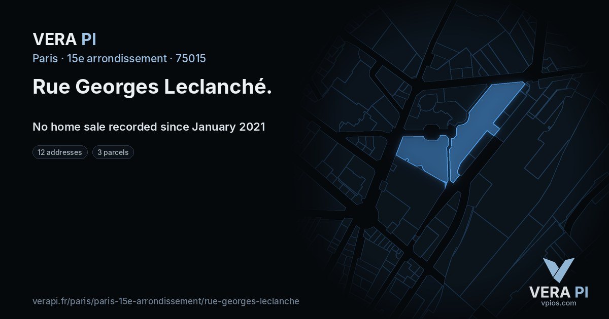 Rue Georges Leclanché, 15e arrondissement at night – every parcel coloured by the prices around it, the street's own parcels lit