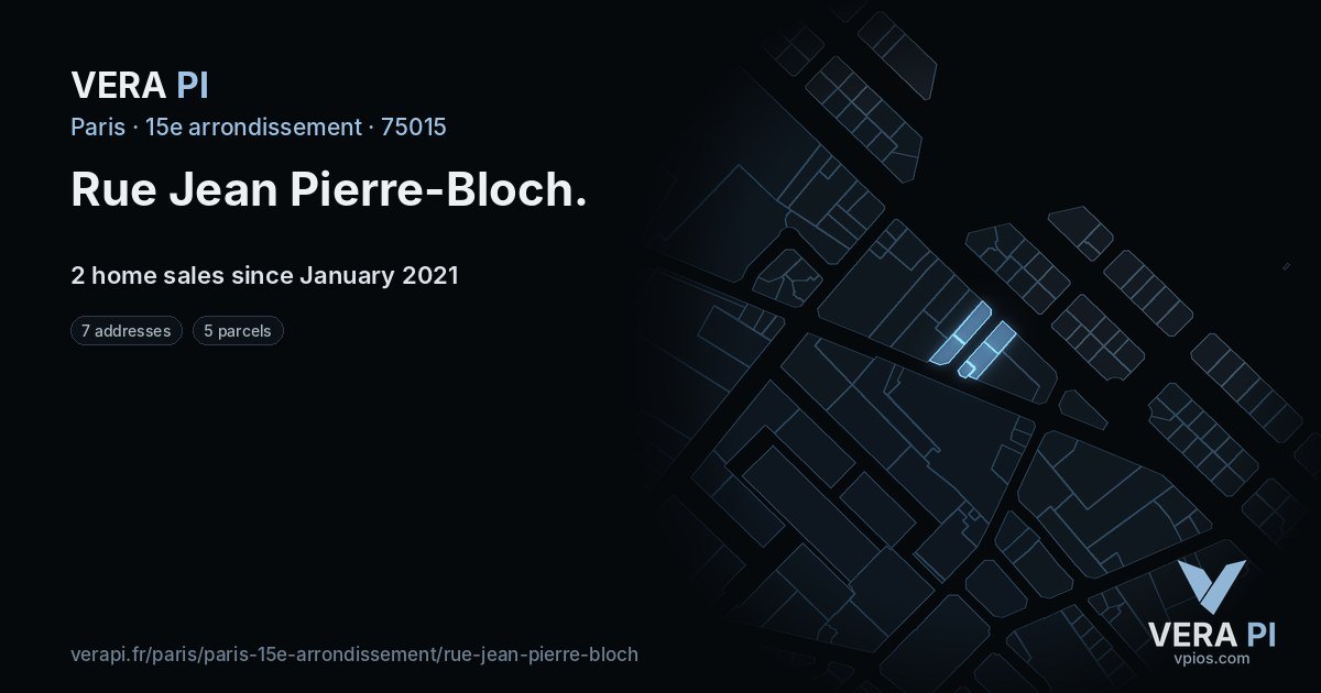Rue Jean Pierre-Bloch, 15e arrondissement at night – every parcel coloured by the prices around it, the street's own parcels lit