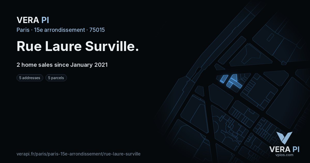 Rue Laure Surville, 15e arrondissement at night – every parcel coloured by the prices around it, the street's own parcels lit