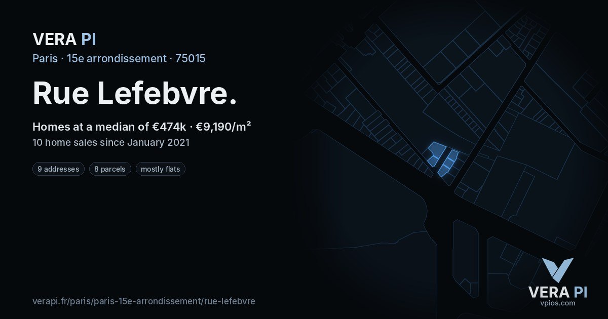 Rue Lefebvre, 15e arrondissement at night – every parcel coloured by the prices around it, the street's own parcels lit