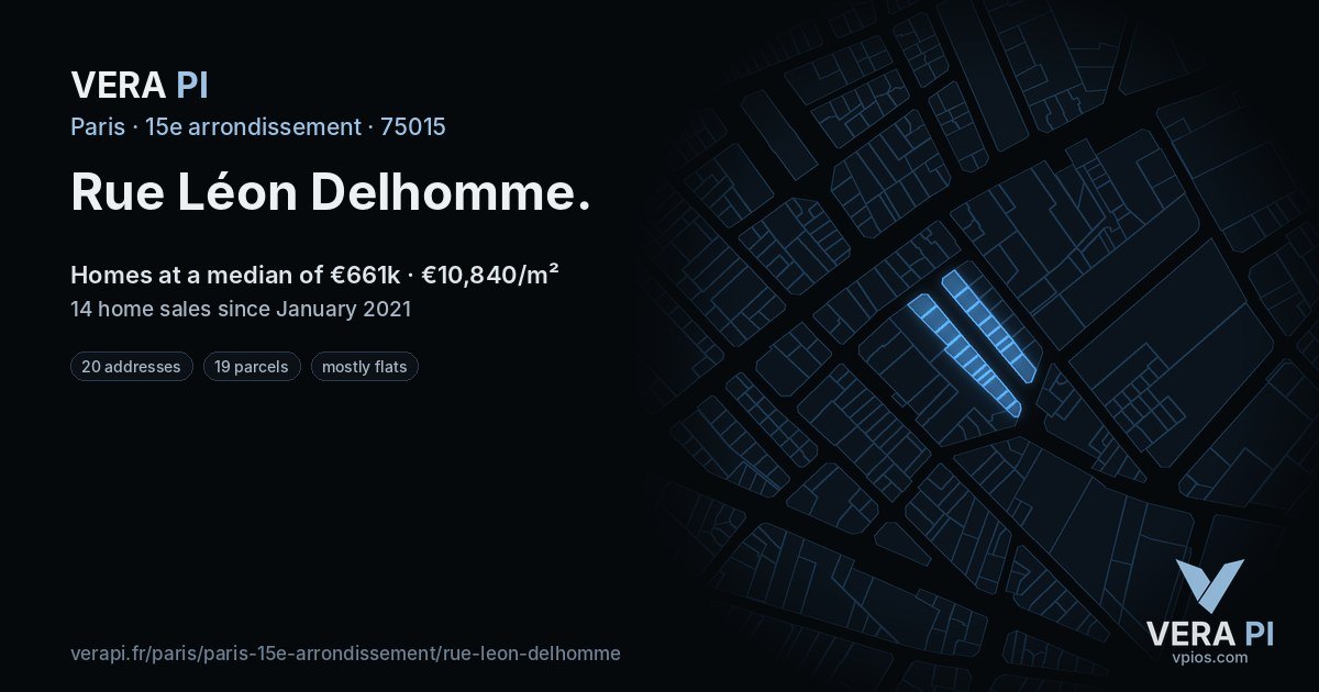 Rue Léon Delhomme, 15e arrondissement at night – every parcel coloured by the prices around it, the street's own parcels lit