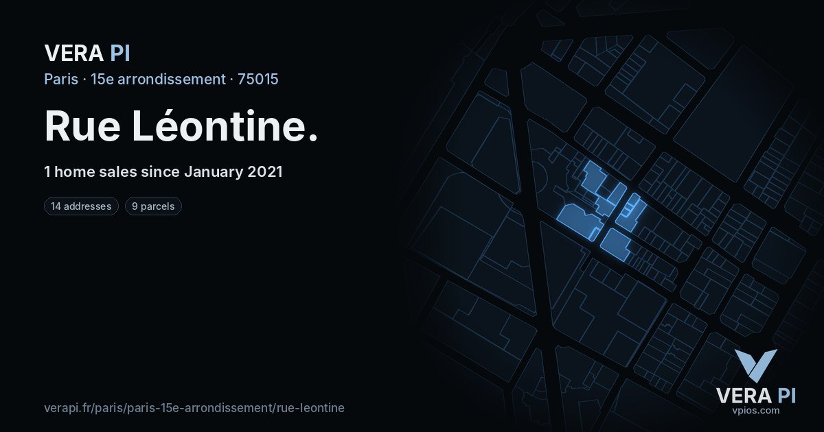 Rue Léontine, 15e arrondissement at night – every parcel coloured by the prices around it, the street's own parcels lit