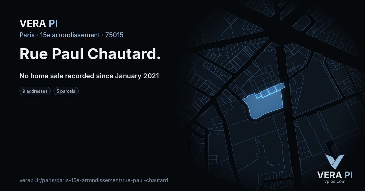 Rue Paul Chautard, 15e arrondissement at night – every parcel coloured by the prices around it, the street's own parcels lit