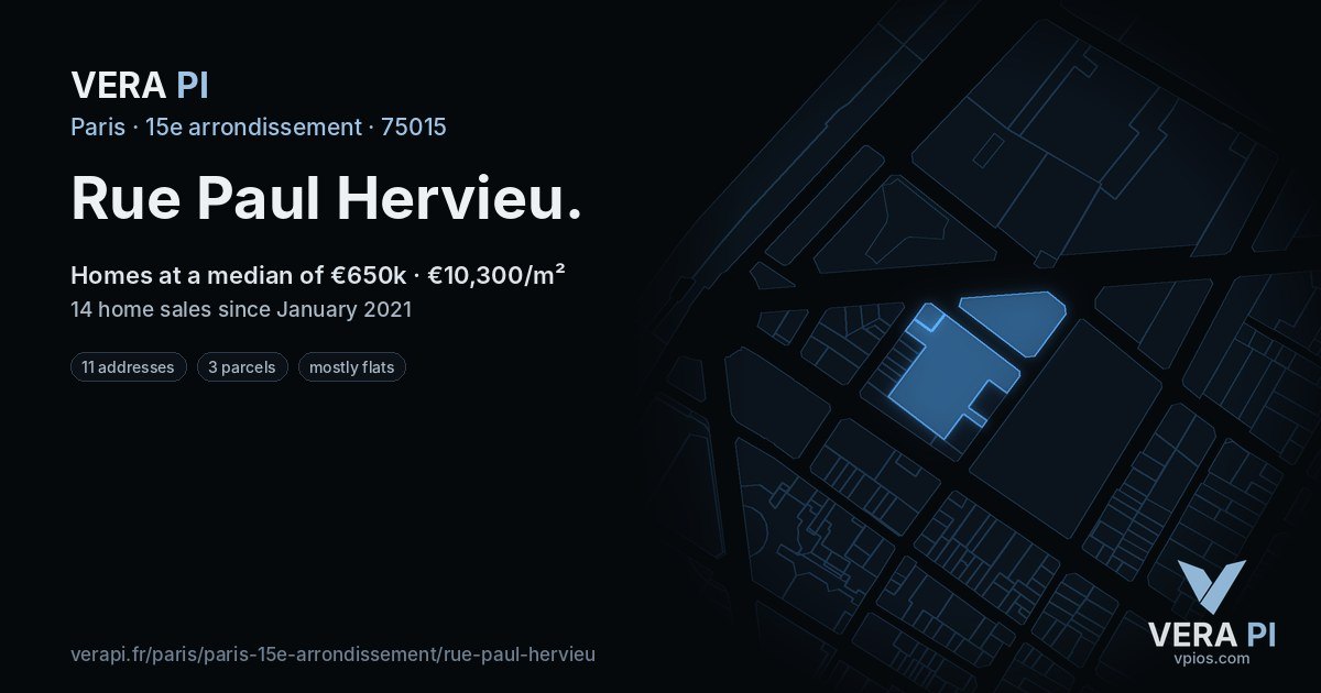 Rue Paul Hervieu, 15e arrondissement at night – every parcel coloured by the prices around it, the street's own parcels lit