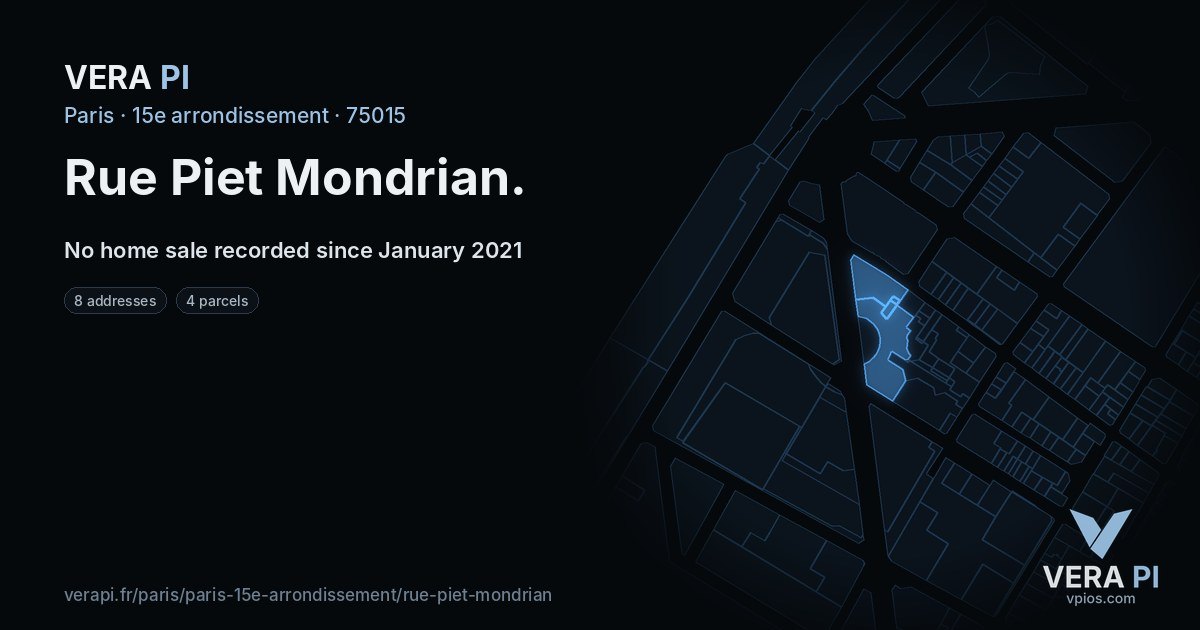 Rue Piet Mondrian, 15e arrondissement at night – every parcel coloured by the prices around it, the street's own parcels lit