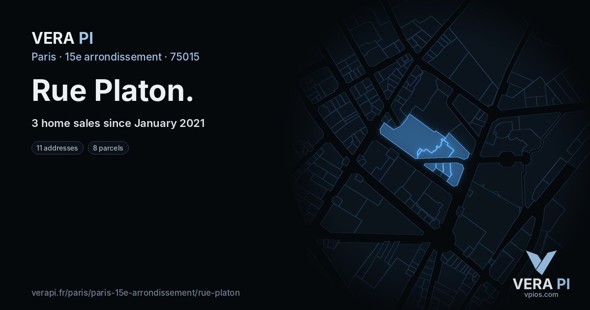 Rue Platon, 15e arrondissement at night – every parcel coloured by the prices around it, the street's own parcels lit