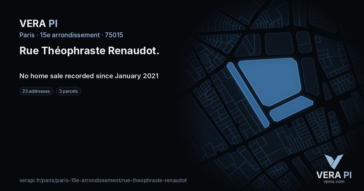 Rue Théophraste Renaudot, 15e arrondissement at night – every parcel coloured by the prices around it, the street's own parcels lit