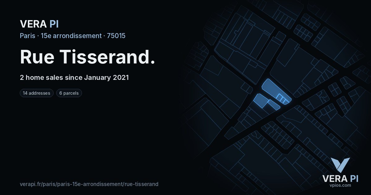 Rue Tisserand, 15e arrondissement at night – every parcel coloured by the prices around it, the street's own parcels lit