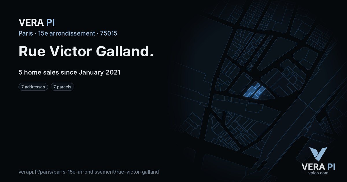 Rue Victor Galland, 15e arrondissement at night – every parcel coloured by the prices around it, the street's own parcels lit