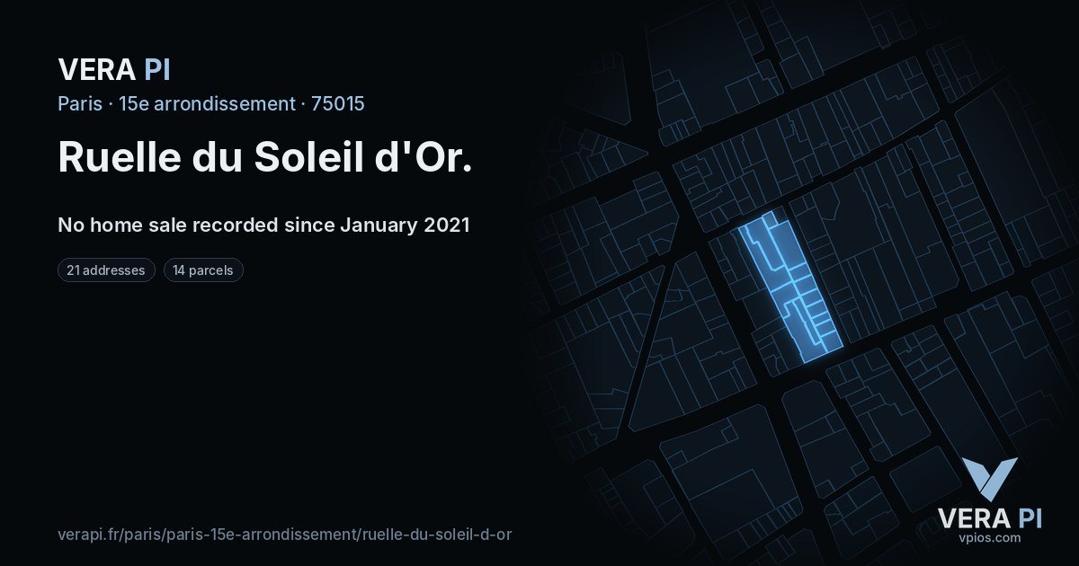 Ruelle du Soleil d'Or, 15e arrondissement at night – every parcel coloured by the prices around it, the street's own parcels lit