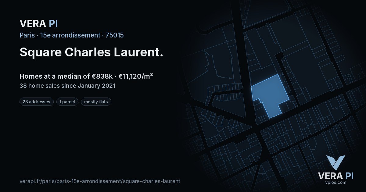 Square Charles Laurent, 15e arrondissement at night – every parcel coloured by the prices around it, the street's own parcels lit