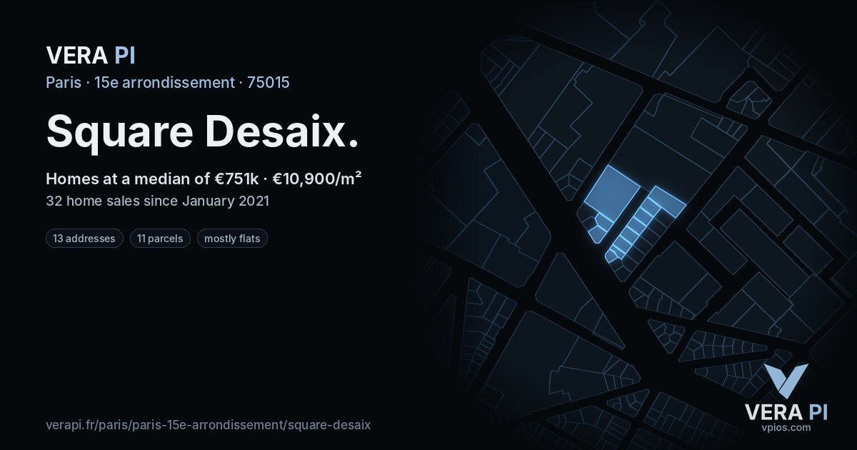 Square Desaix, 15e arrondissement at night – every parcel coloured by the prices around it, the street's own parcels lit