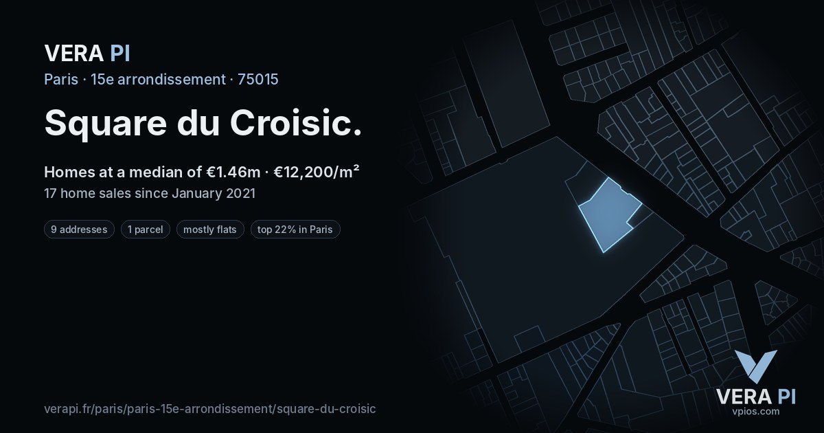Square du Croisic, 15e arrondissement at night – every parcel coloured by the prices around it, the street's own parcels lit