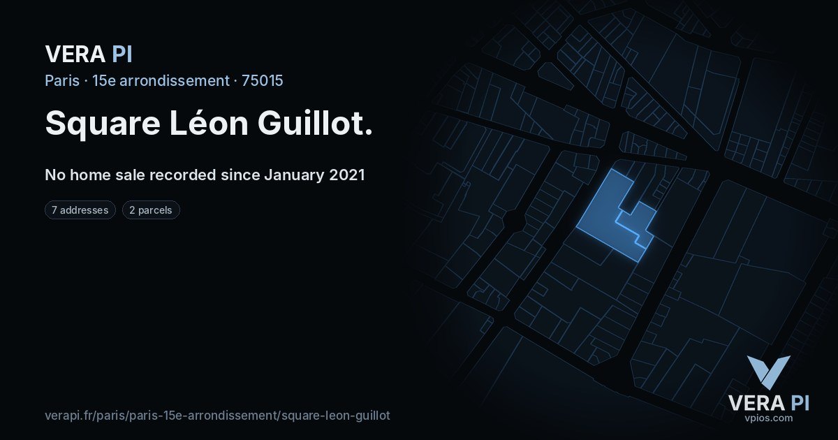 Square Léon Guillot, 15e arrondissement at night – every parcel coloured by the prices around it, the street's own parcels lit