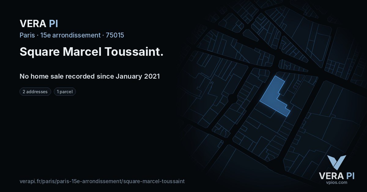 Square Marcel Toussaint, 15e arrondissement at night – every parcel coloured by the prices around it, the street's own parcels lit