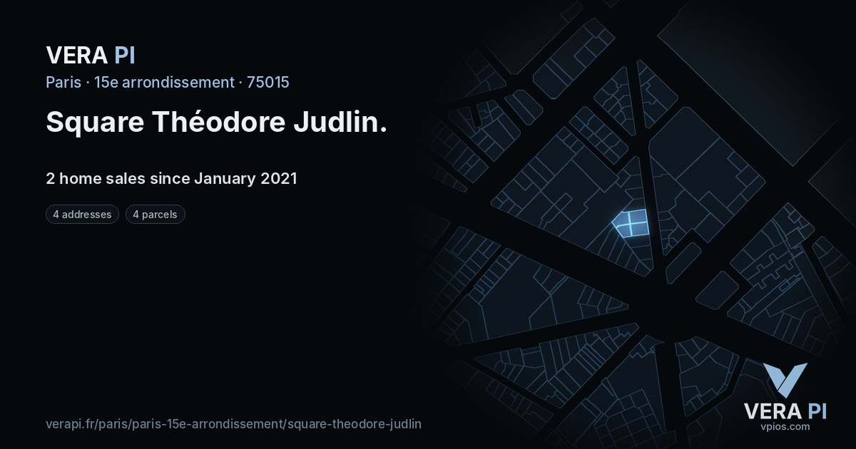 Square Théodore Judlin, 15e arrondissement at night – every parcel coloured by the prices around it, the street's own parcels lit