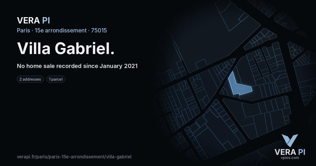 Villa Gabriel, 15e arrondissement at night – every parcel coloured by the prices around it, the street's own parcels lit