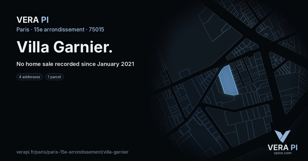 Villa Garnier, 15e arrondissement at night – every parcel coloured by the prices around it, the street's own parcels lit