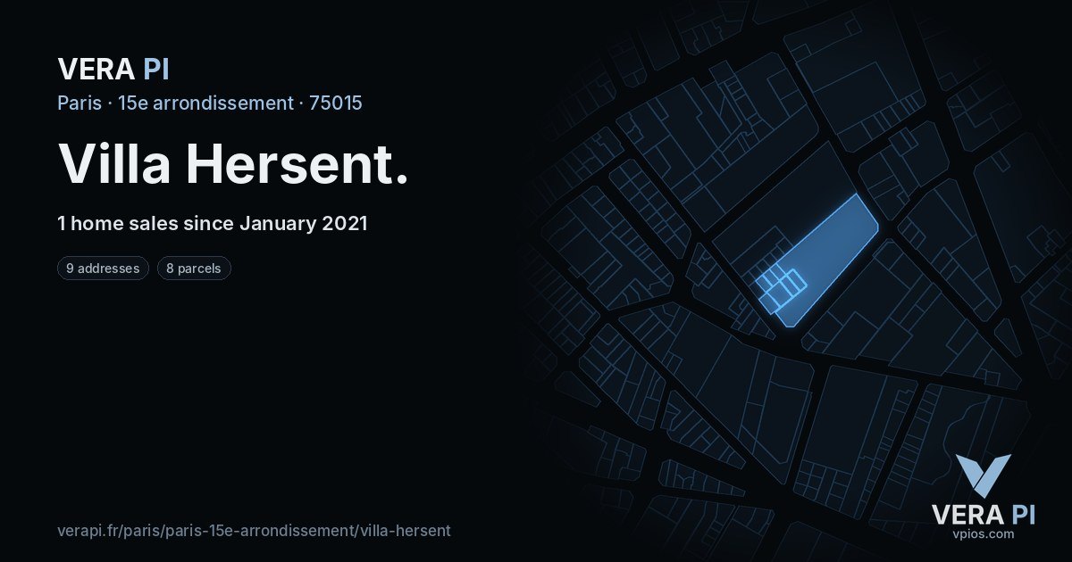 Villa Hersent, 15e arrondissement at night – every parcel coloured by the prices around it, the street's own parcels lit