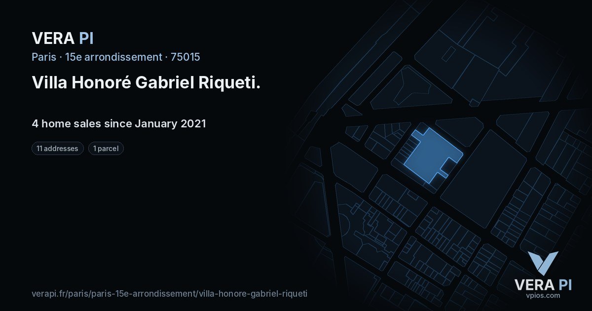 Villa Honoré Gabriel Riqueti, 15e arrondissement at night – every parcel coloured by the prices around it, the street's own parcels lit