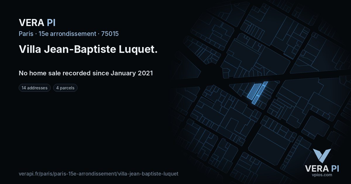 Villa Jean-Baptiste Luquet, 15e arrondissement at night – every parcel coloured by the prices around it, the street's own parcels lit