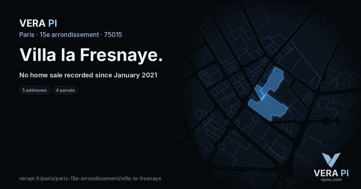 Villa la Fresnaye, 15e arrondissement at night – every parcel coloured by the prices around it, the street's own parcels lit