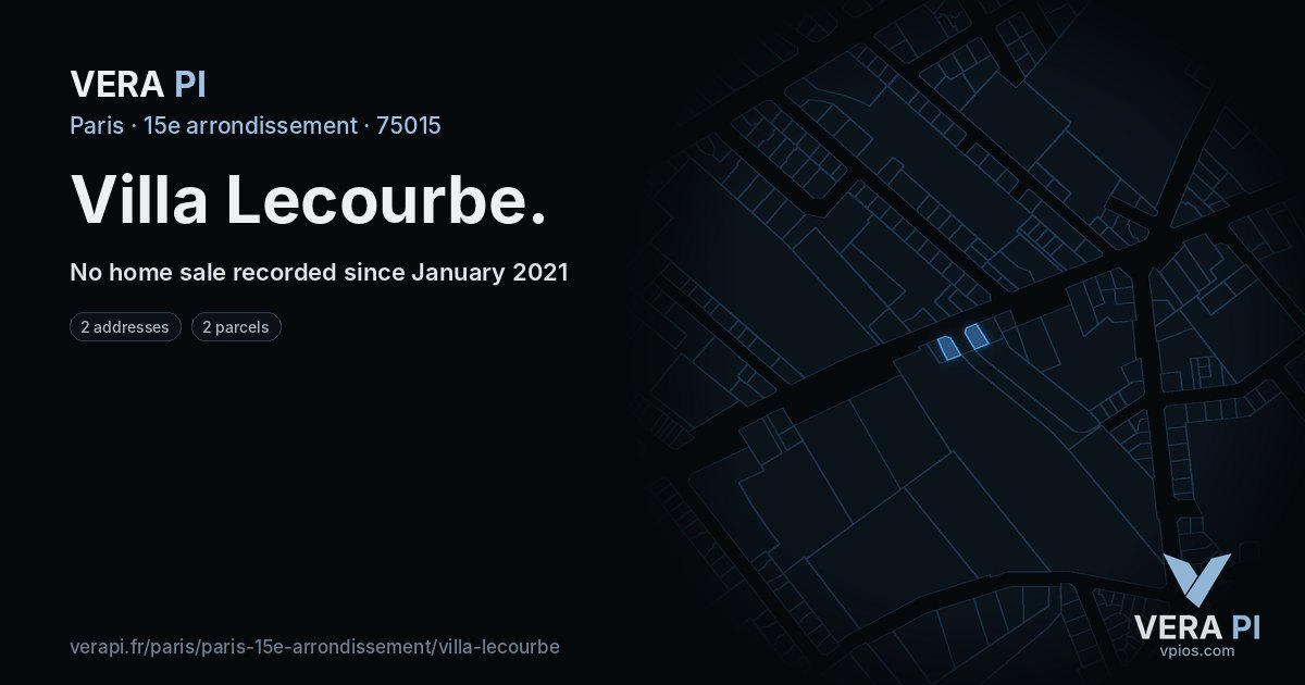 Villa Lecourbe, 15e arrondissement at night – every parcel coloured by the prices around it, the street's own parcels lit