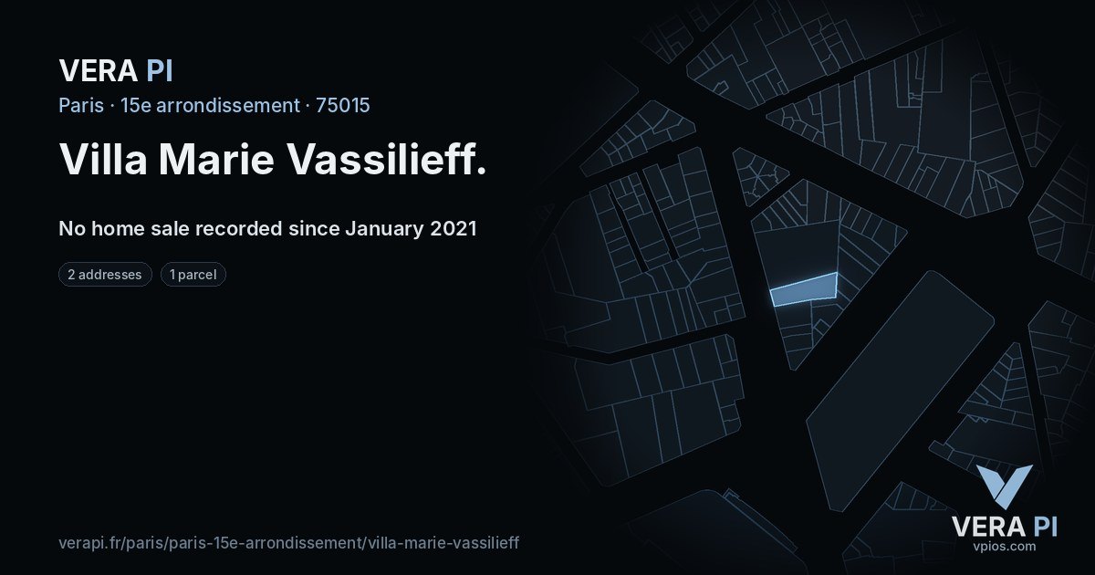 Villa Marie Vassilieff, 15e arrondissement at night – every parcel coloured by the prices around it, the street's own parcels lit