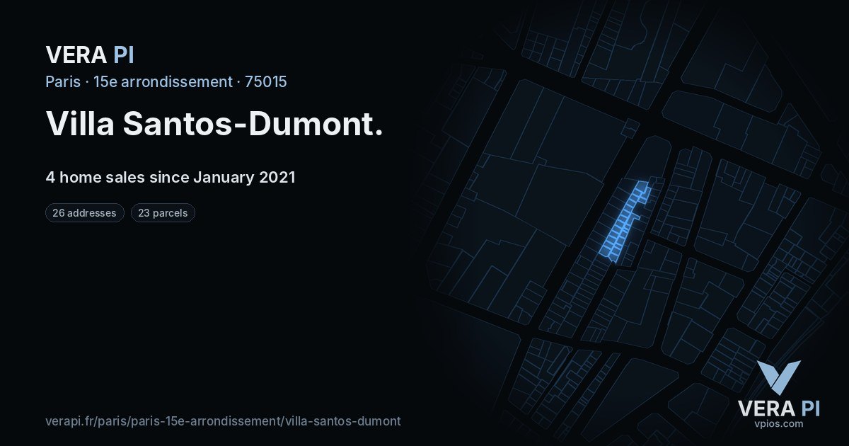 Villa Santos-Dumont, 15e arrondissement at night – every parcel coloured by the prices around it, the street's own parcels lit