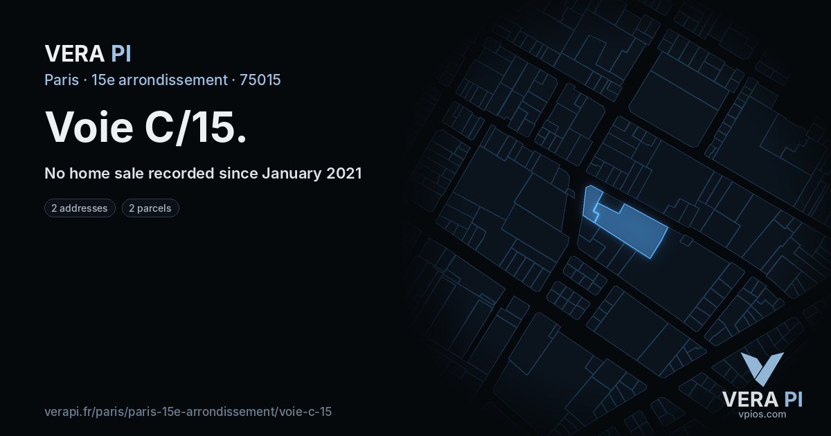 Voie C/15, 15e arrondissement at night – every parcel coloured by the prices around it, the street's own parcels lit