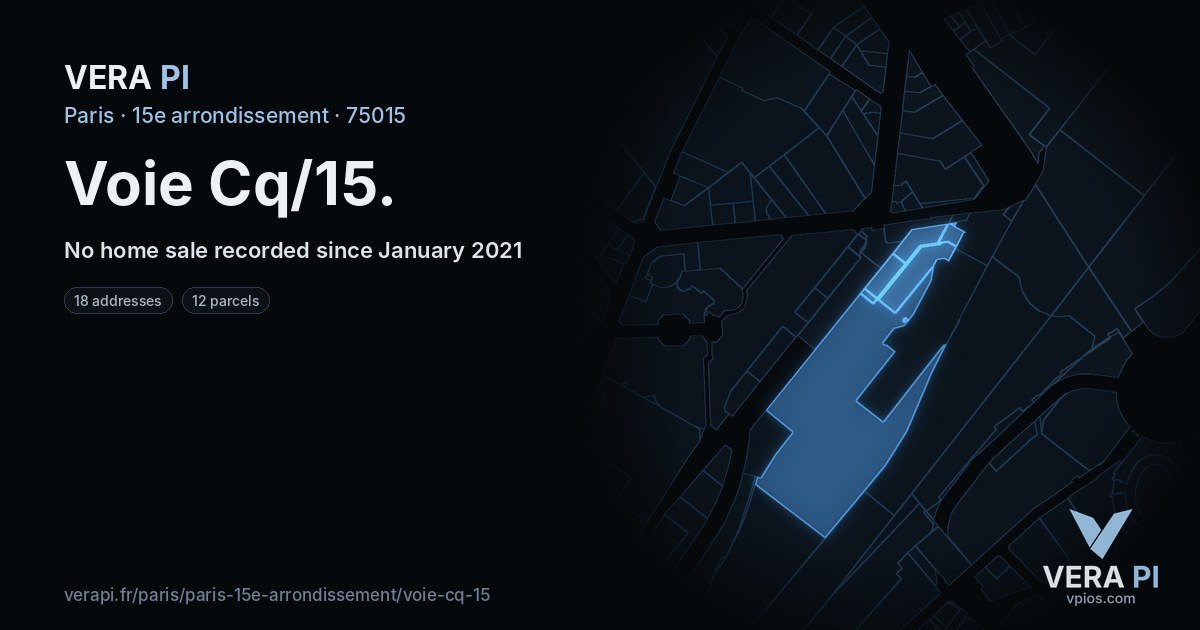 Voie Cq/15, 15e arrondissement at night – every parcel coloured by the prices around it, the street's own parcels lit