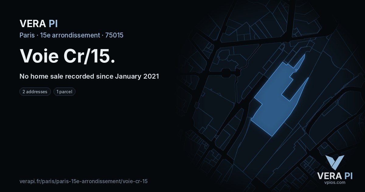 Voie Cr/15, 15e arrondissement at night – every parcel coloured by the prices around it, the street's own parcels lit