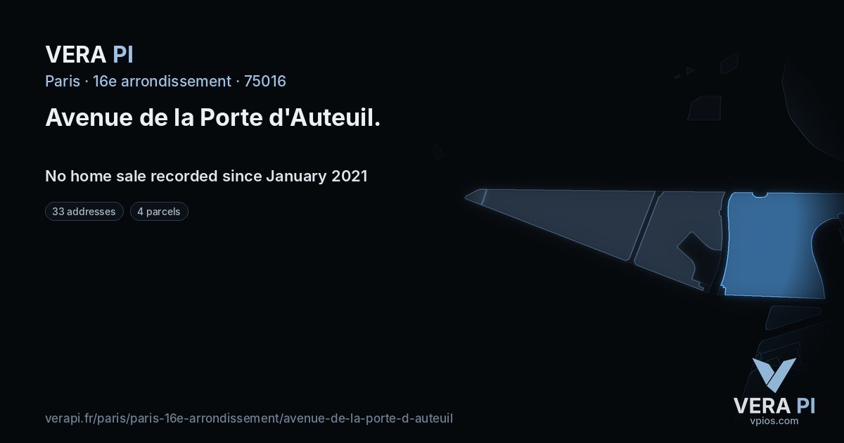 Avenue de la Porte d'Auteuil, 16e arrondissement at night – every parcel coloured by the prices around it, the street's own parcels lit