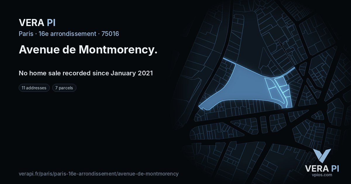 Avenue de Montmorency, 16e arrondissement at night – every parcel coloured by the prices around it, the street's own parcels lit