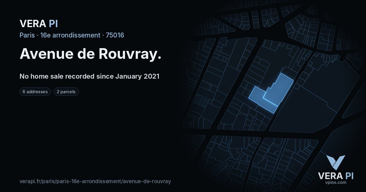 Avenue de Rouvray, 16e arrondissement at night – every parcel coloured by the prices around it, the street's own parcels lit
