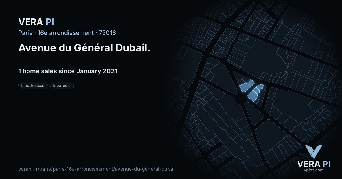 Avenue du Général Dubail, 16e arrondissement at night – every parcel coloured by the prices around it, the street's own parcels lit