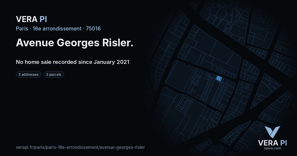 Avenue Georges Risler, 16e arrondissement at night – every parcel coloured by the prices around it, the street's own parcels lit