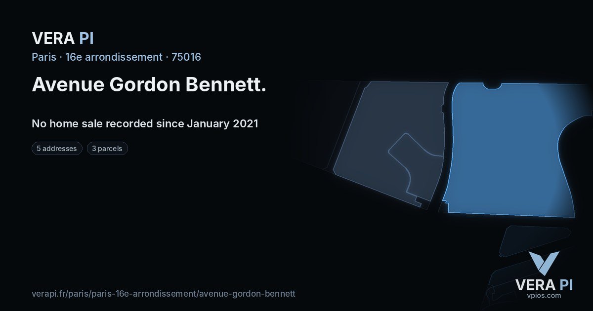 Avenue Gordon Bennett, 16e arrondissement at night – every parcel coloured by the prices around it, the street's own parcels lit