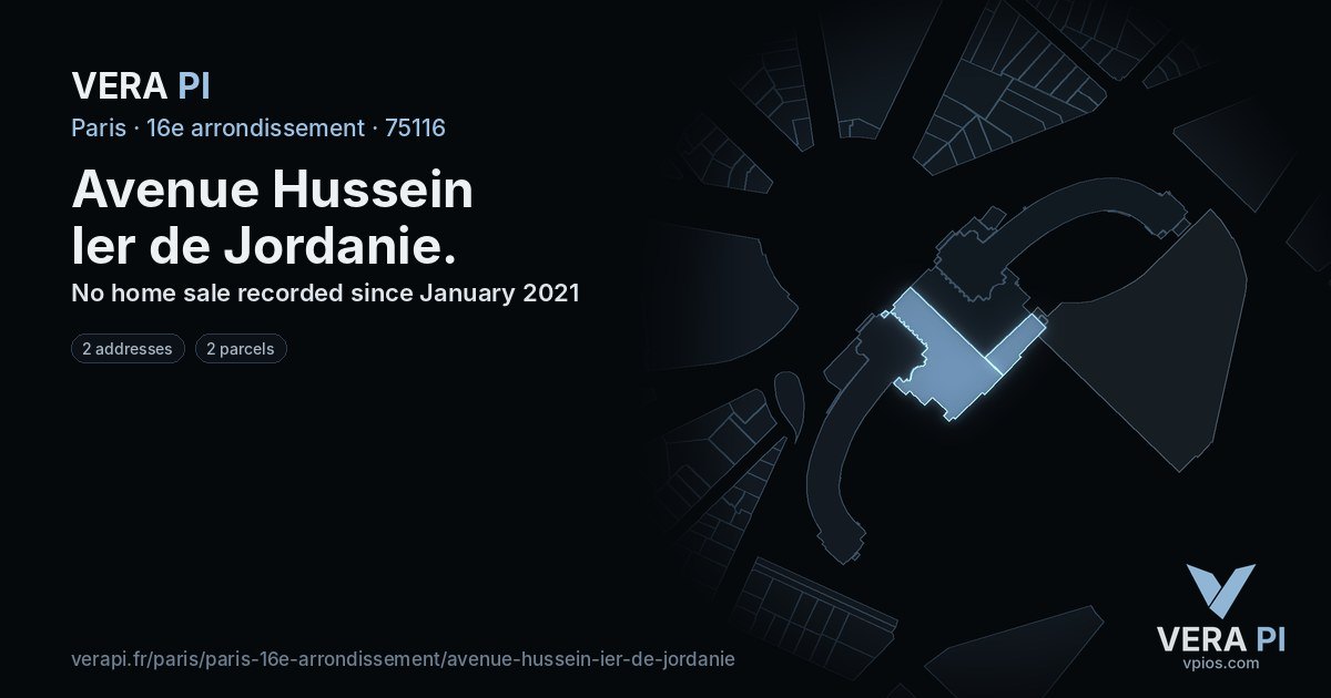 Avenue Hussein Ier de Jordanie, 16e arrondissement at night – every parcel coloured by the prices around it, the street's own parcels lit