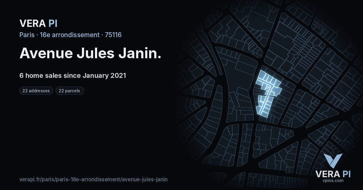 Avenue Jules Janin, 16e arrondissement at night – every parcel coloured by the prices around it, the street's own parcels lit
