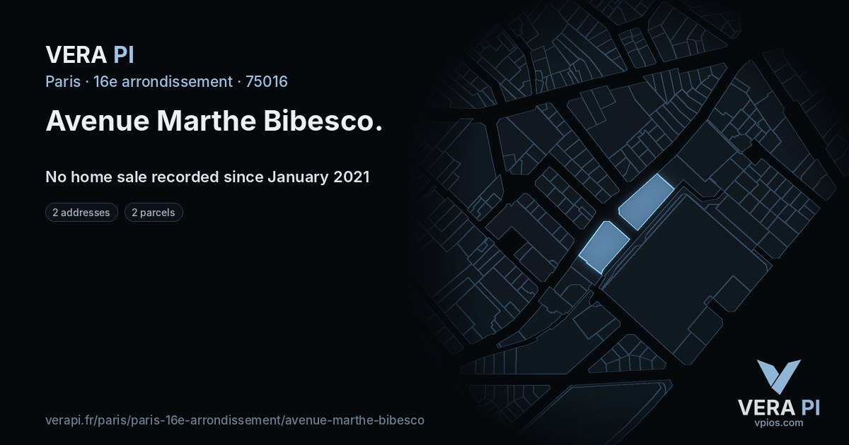 Avenue Marthe Bibesco, 16e arrondissement at night – every parcel coloured by the prices around it, the street's own parcels lit