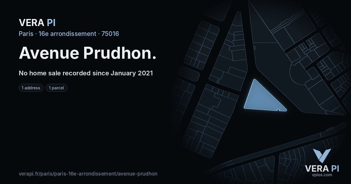 Avenue Prudhon, 16e arrondissement at night – every parcel coloured by the prices around it, the street's own parcels lit