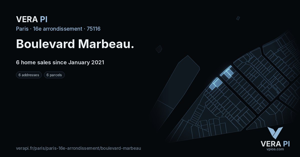 Boulevard Marbeau, 16e arrondissement at night – every parcel coloured by the prices around it, the street's own parcels lit