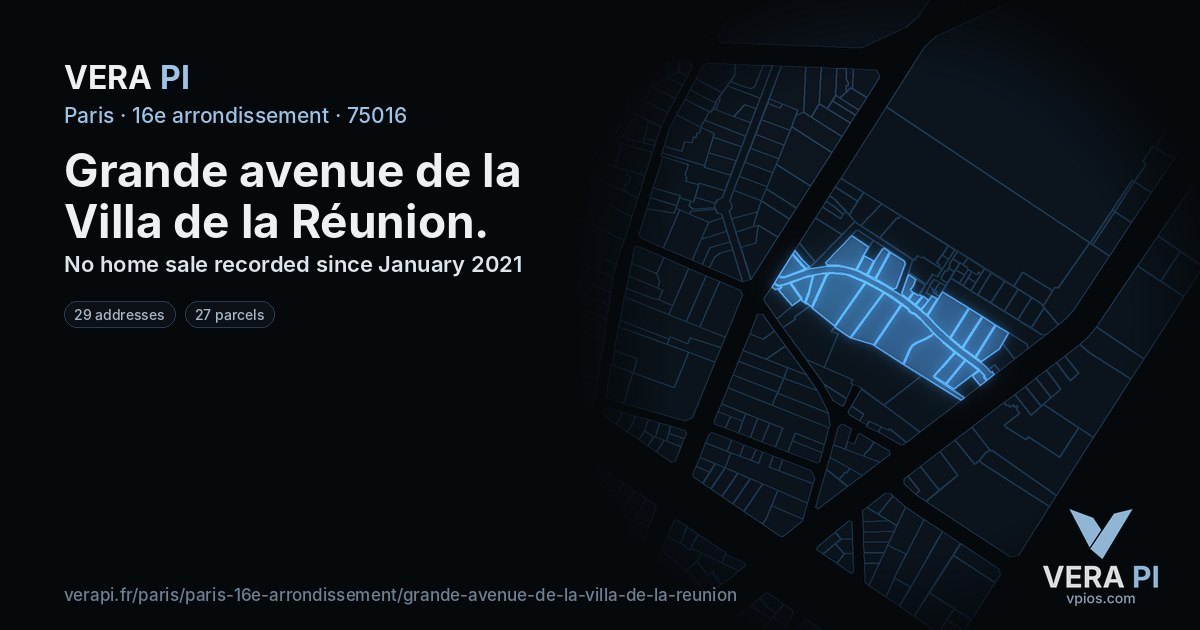 Grande avenue de la Villa de la Réunion, 16e arrondissement at night – every parcel coloured by the prices around it, the street's own parcels lit